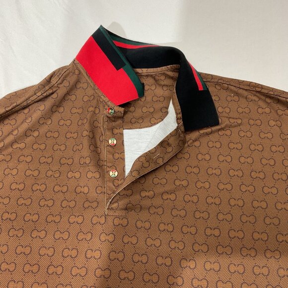Designer-Inspired Pavini Brown Polo Shirt With Monogram Pattern & Contrast Colla - Picture 3 of 8